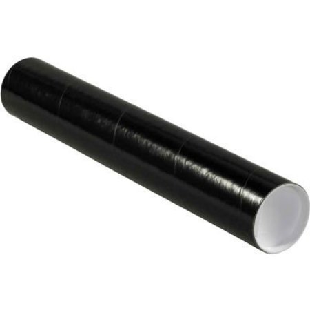 THE PACKAGING WHOLESALERS Colored Mailing Tubes With Caps, 3" Dia. x 18"L, 0.07" Thick, Black, 24/Pack P3018BL